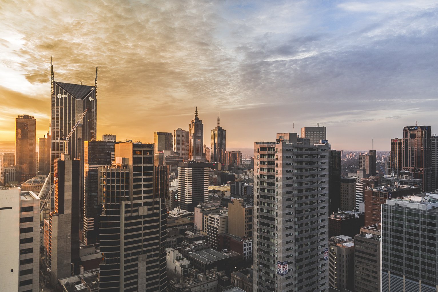 High Angle Shot Cityscape at Dusk